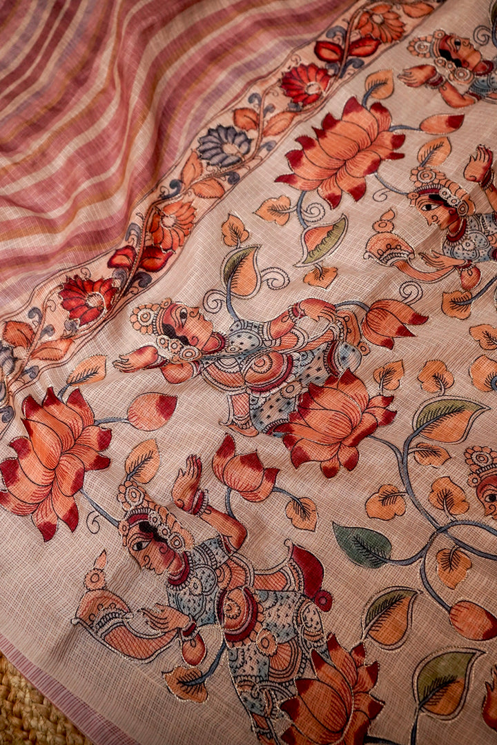 Artistic Kota Check Saree with Multicolor Leheriya Aari Tari Work Kalamkari Pichwai Pallu View 6