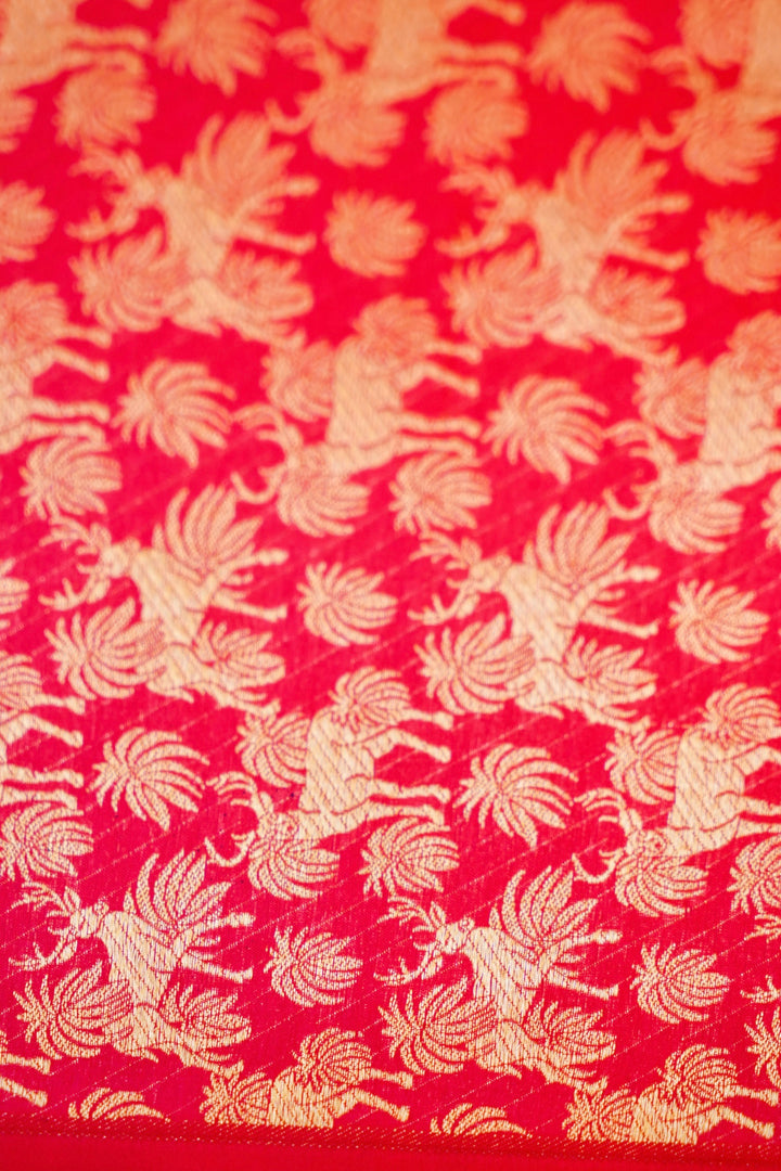 Regal Handwoven Pink Banarasi Pure Katan Silk Saree with Golden Zari Shikargah Border & Pallu
