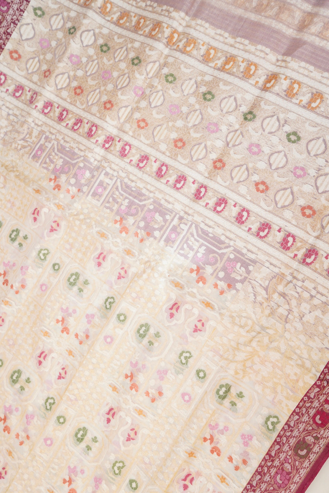 Royal Handwoven Banarasi Avadhi Jamdani Pure Kora Silk Saree with Meenakari Weaving View 2