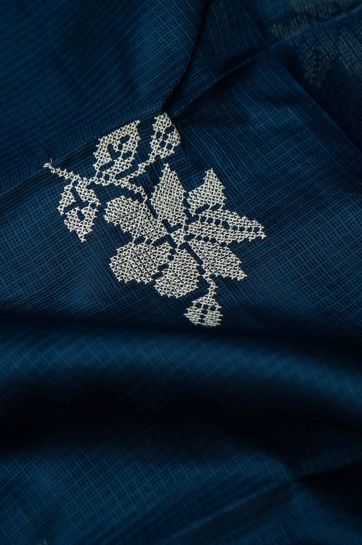 Teal Blue Pure Kota Suit Set with Cross Stitch Embroidery View 4