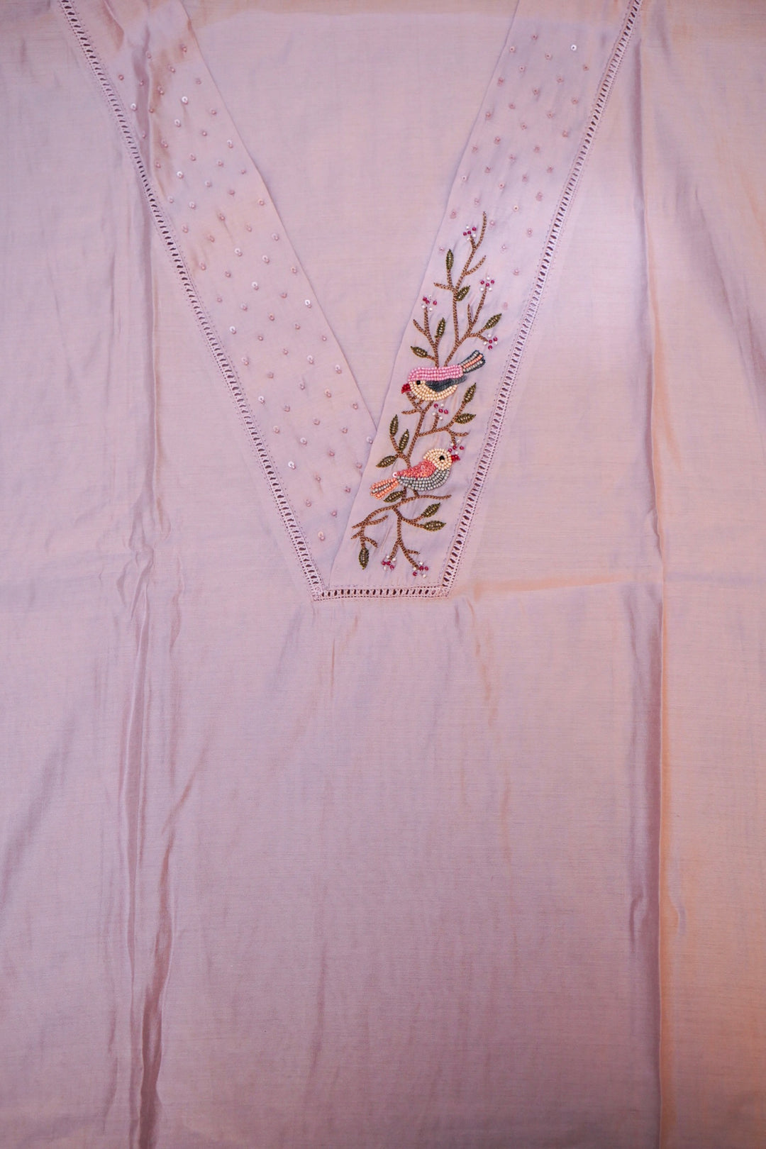 Lavender Chanderi Silk Suit Set with Thread Embroidery Work