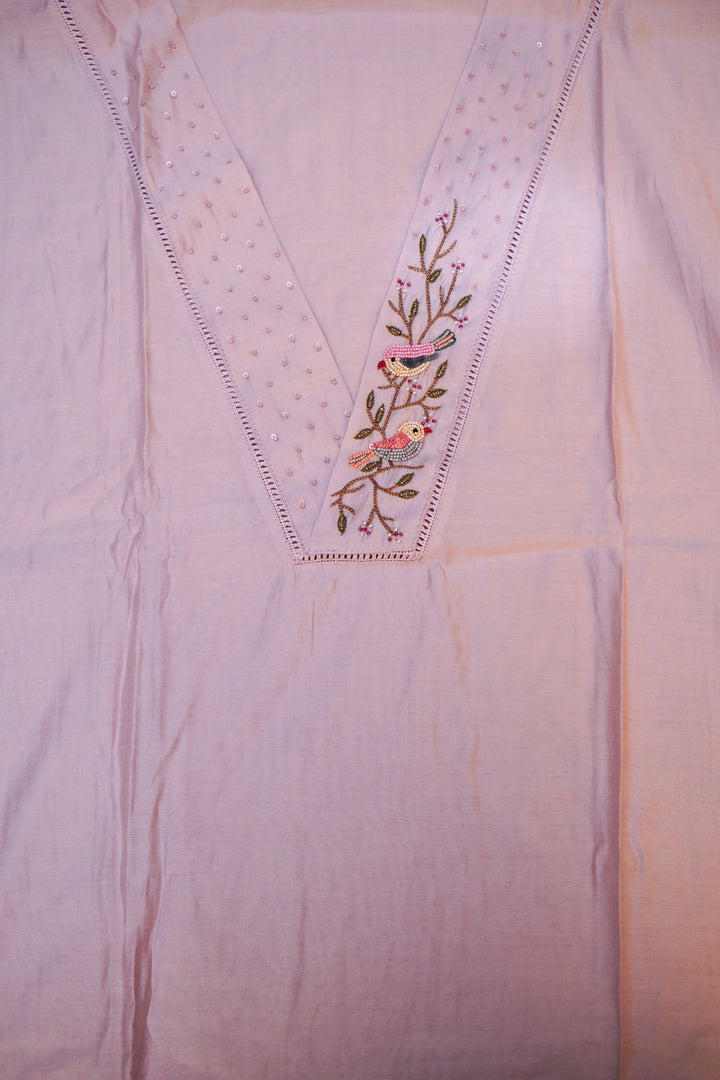 Lavender Chanderi Silk Suit Set with Thread Embroidery Work