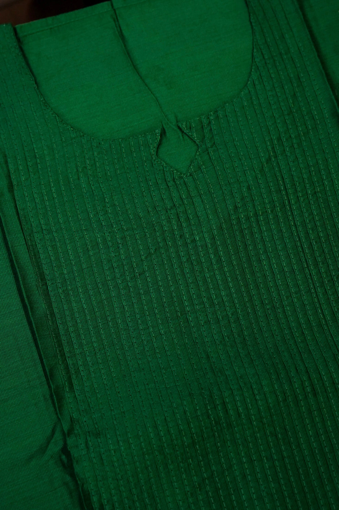 Green Dupion Silk Suit Set with White Block Print Dupatta