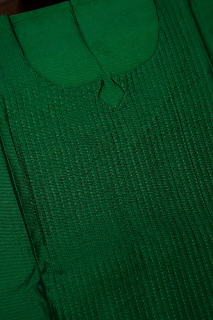 Green Dupion Silk Suit Set with White Block Print Dupatta