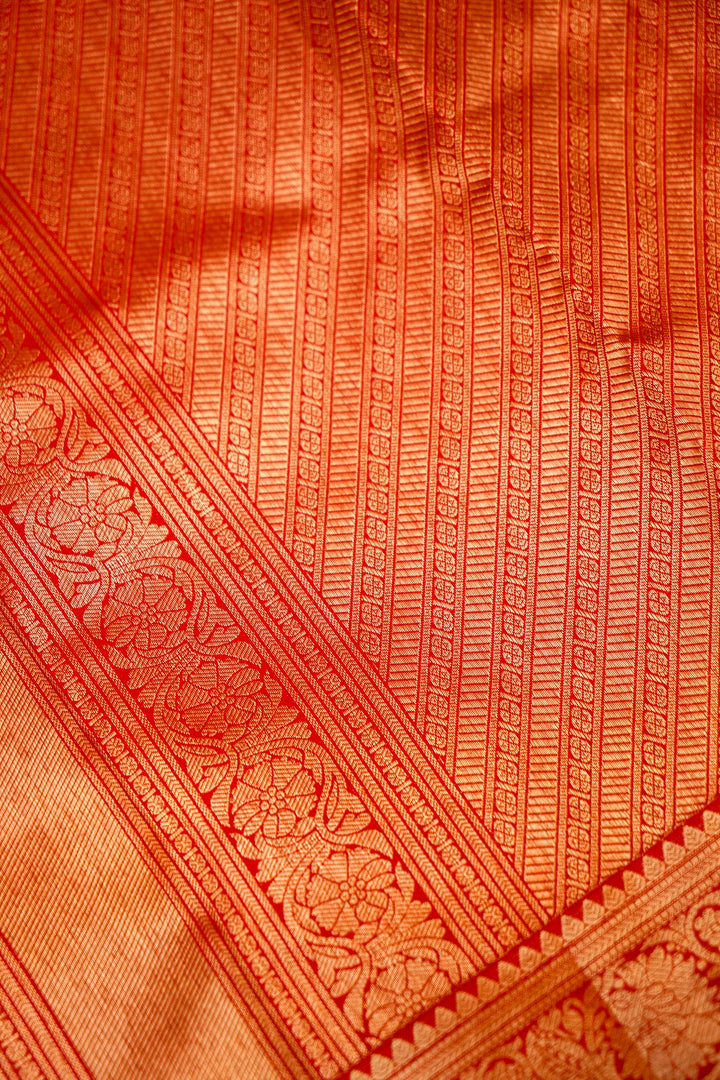 Vibrant Red Traditional Kanjivaram Silk Brocade Saree View 6