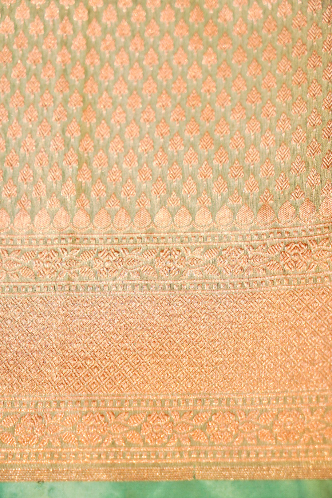 Light Green Handloom Pure Katan Tissue Saree with Meenakari Jaal Weave