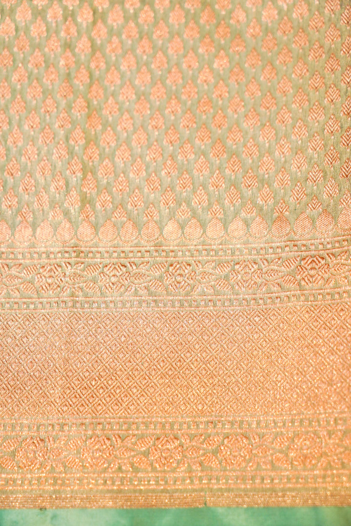 Light Green Handloom Pure Katan Tissue Saree with Meenakari Jaal Weave