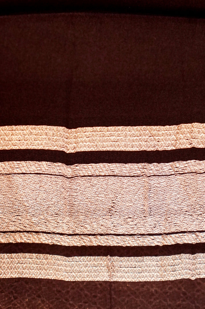 Earthy Elegance – Brown Pure Handloom Organza Silk Saree with Chevron Weaving