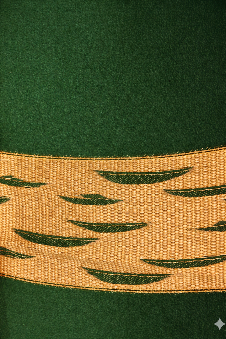 Bottle Green Banarasi Mashru Silk Saree with Ghat Design Border