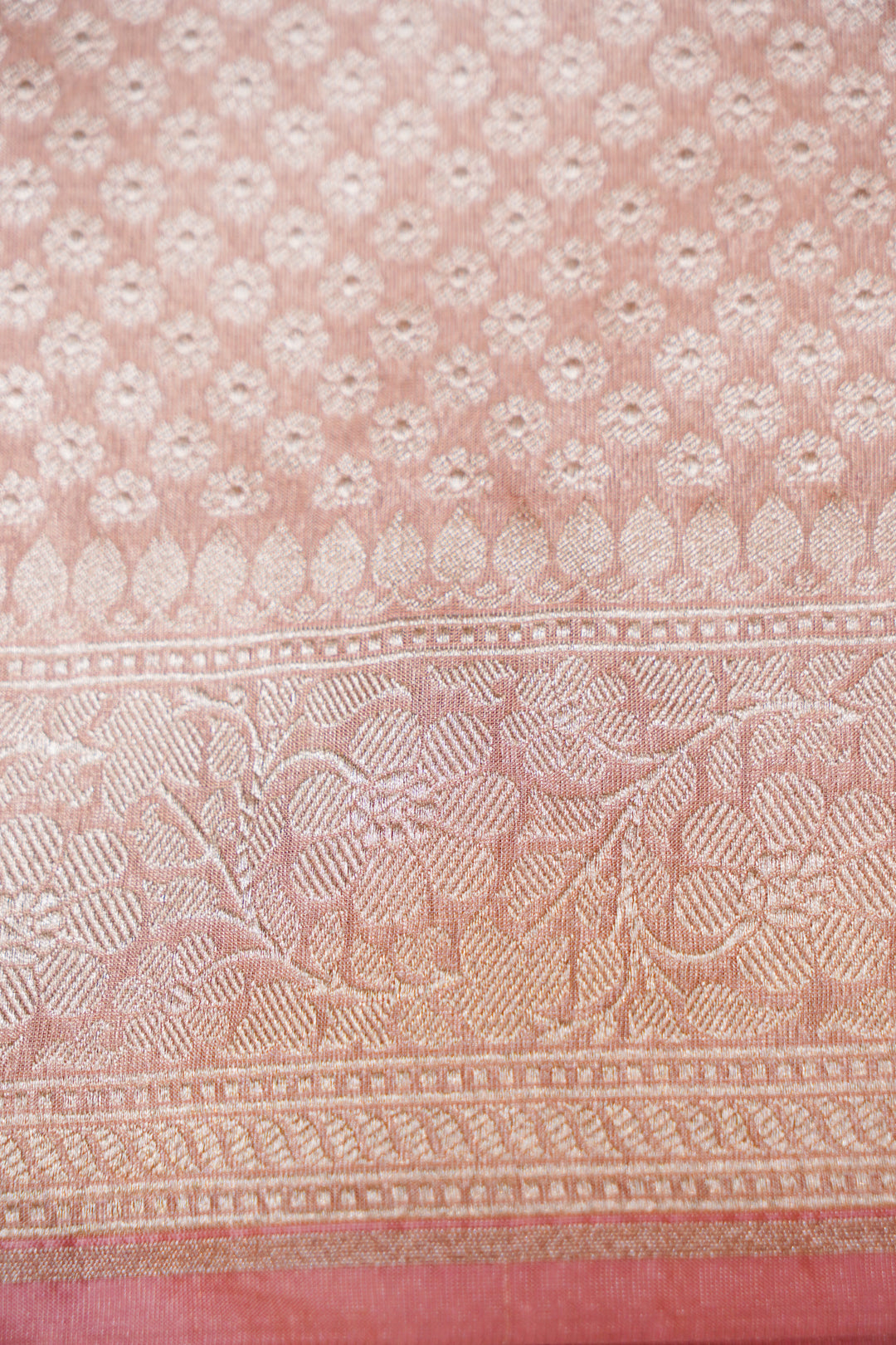 Rose Gold Handwoven Banarasi Pure Katan Tissue Silk Meenakari Saree