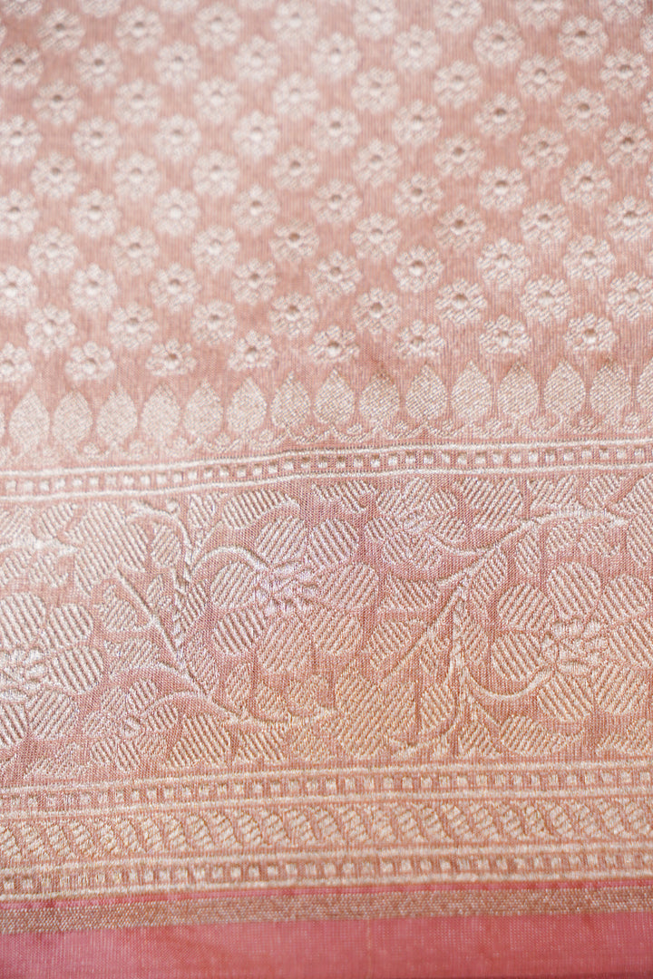 Rose Gold Handwoven Banarasi Pure Katan Tissue Silk Meenakari Saree