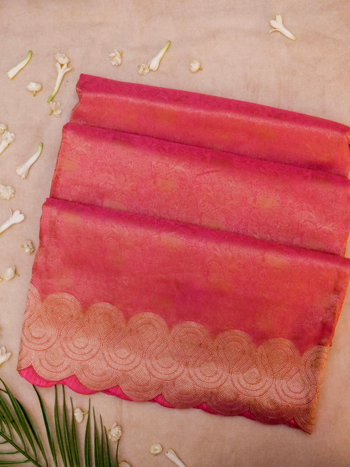 Blushing Elegance: Pink Banarasi Brocade Silk Saree with Zari Weave Jamawar Pattern