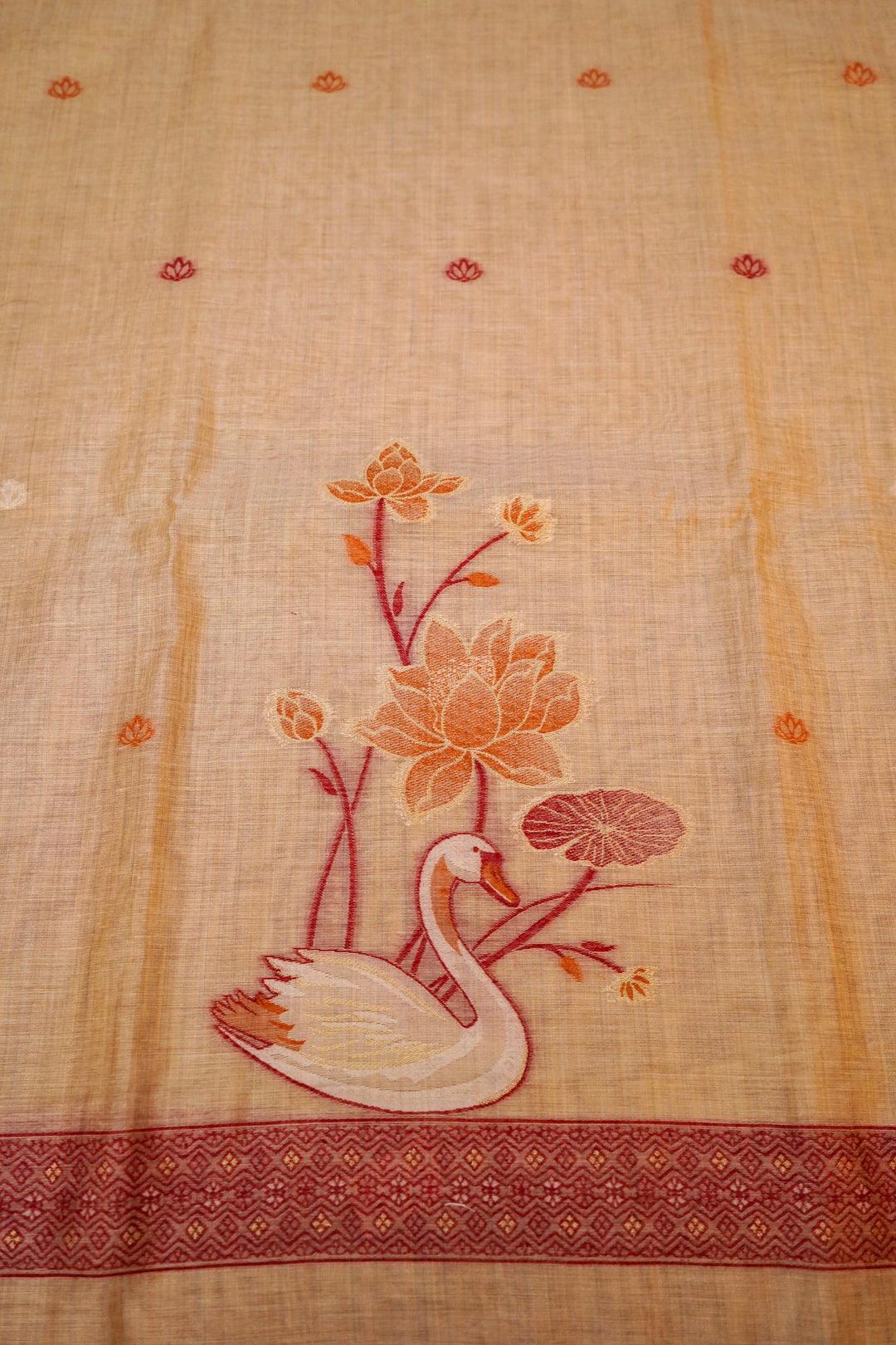 Beige Gold Cotton Silk Suit Set with Resham Embroidery