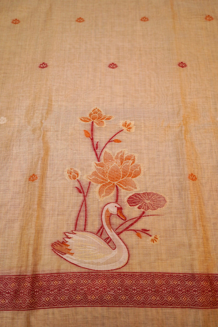 Beige Gold Cotton Silk Suit Set with Resham Embroidery