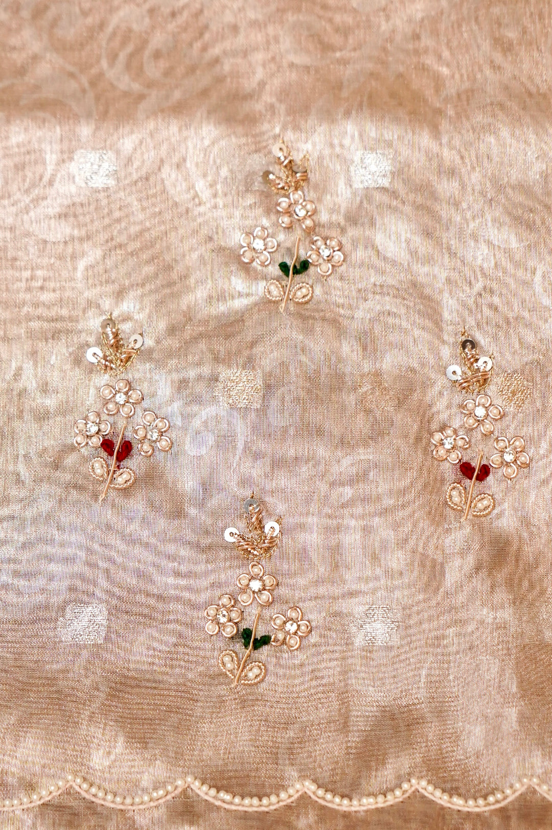 Gold Silver Tissue Silk Saree with Self Tanchoi Weaving Zardozi Resham Embroidery View 7