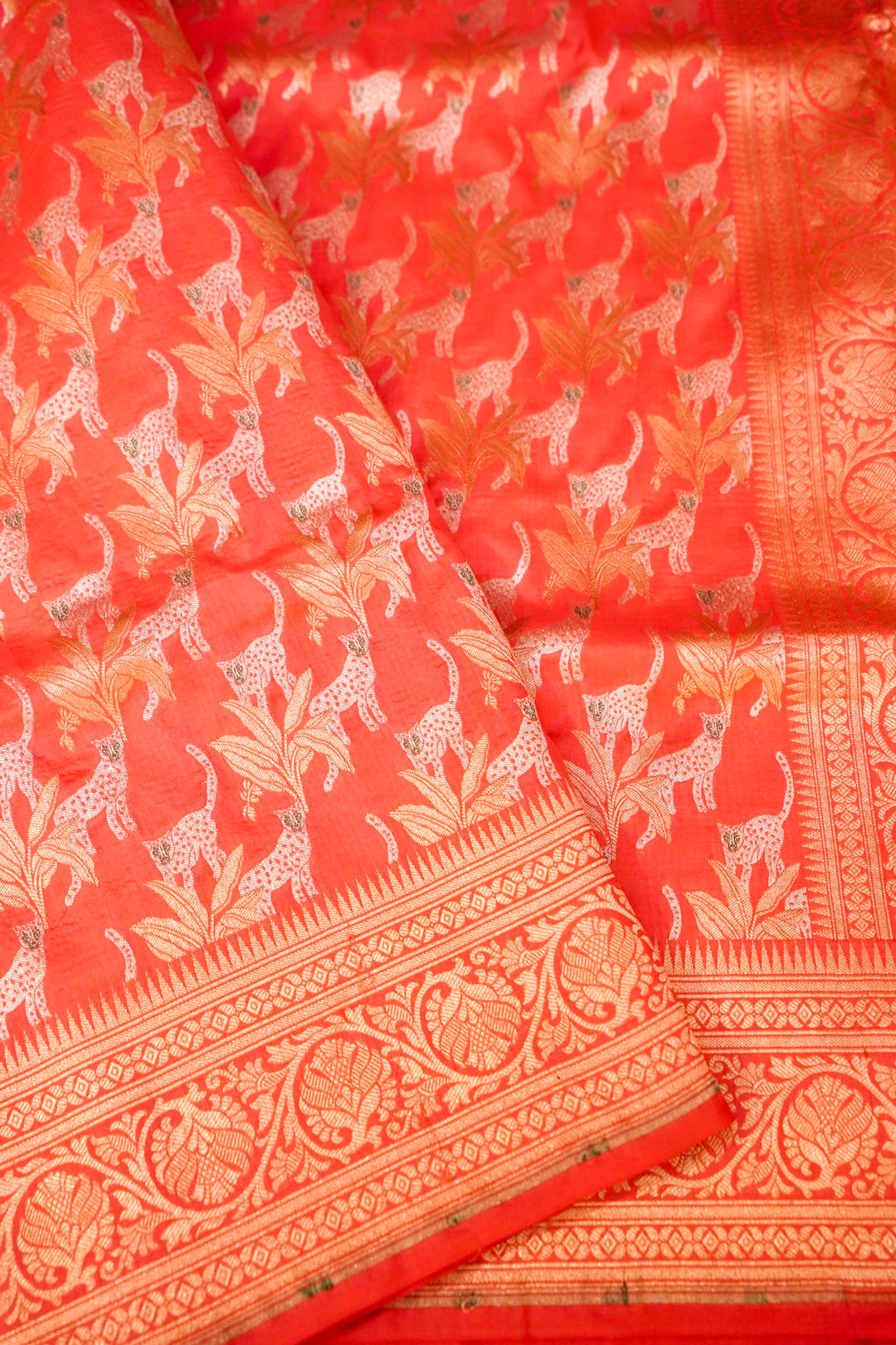 Handwoven Banarasi Pinkish Peach Pure Katan Silk Shikargah Saree
