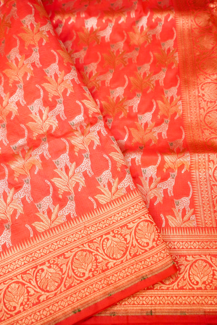 Handwoven Banarasi Pinkish Peach Pure Katan Silk Shikargah Saree