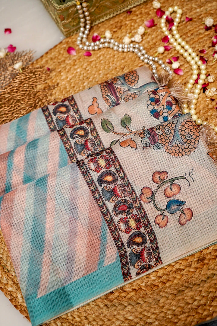 Royal Kota Saree with Aari Tari Multi Color Leheriya Design Artistic Kalamkari Pallu View 5