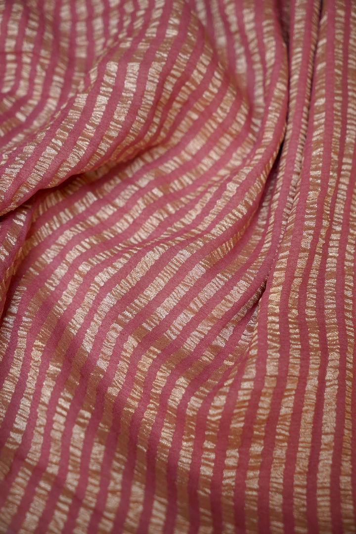 Soft Peach Muga Georgette Saree with Zari Stripe Weave