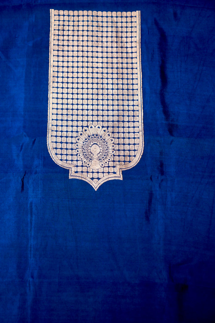 Pure Katan Silk Co-Ord Set Fabric – Peacock Regal Jaal Weave | Royal Dark Blue