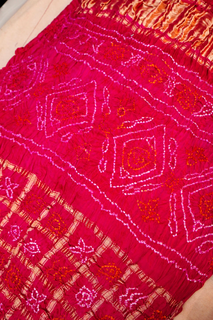 Pure Pink Gajji Silk Gharchola Saree – Timeless Gujarati Bridal Weave