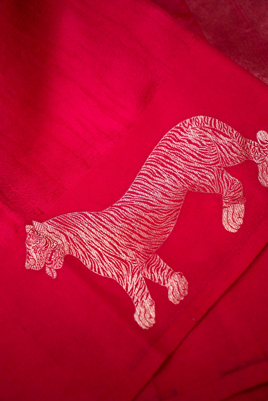 Elegant Pink Pure Katan Silk Saree with Tiger Motifs and Striped Weave Design