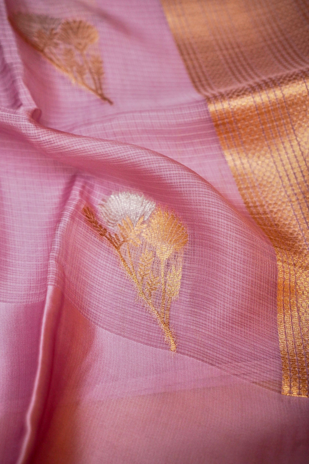 Ethereal Lavender Kota Check Saree Sona Rupa Zari Floral Motifs on Classic Checks