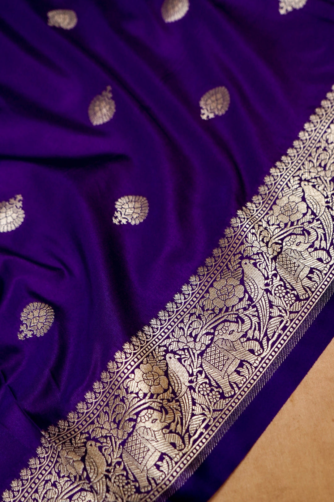 Banarasi Violet Suit Set with Zari Woven Shikargah Top and Bootidar Dupatta View 6