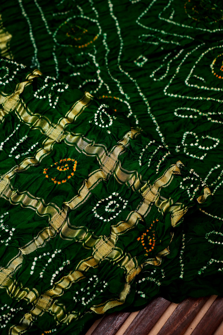 Pure Bottle Green Gajji Silk Gharchola Saree – Regal Gujarati Heritage