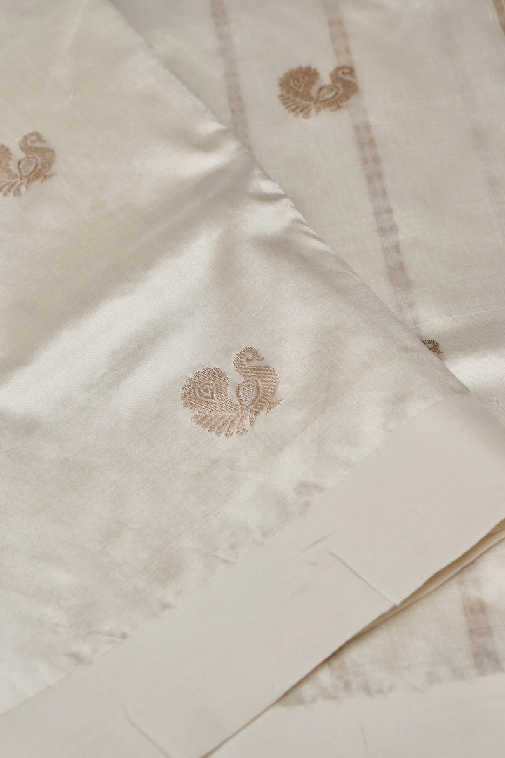 Handwoven Banarasi Pure Puna Silk Saree with Zari Woven Peacock Motifs