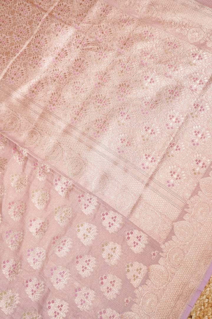 Rose Gold Handloom Pure Banarasi Katan Tissue Silk Saree with Meenakari Weaving