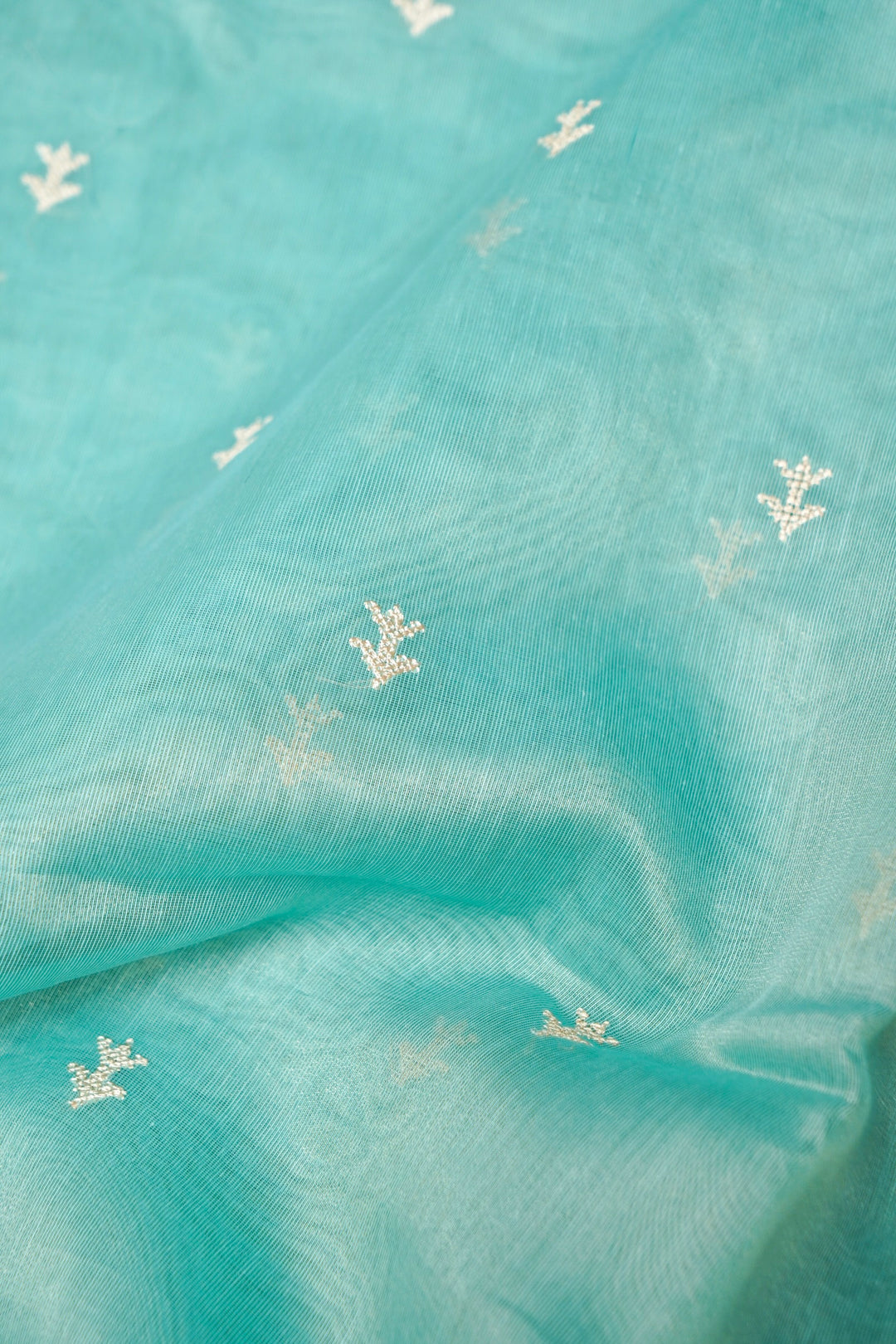 Sea Green Tissue Saree with Cross Stitch Resham Embroidery & Appliqué Work