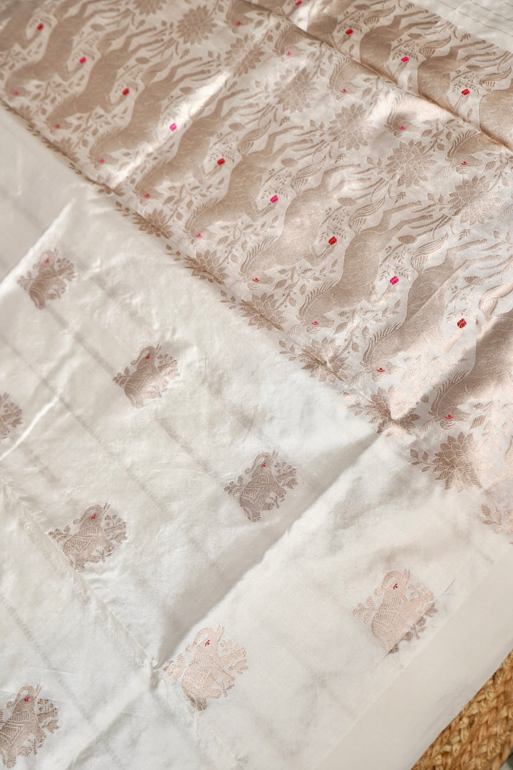 Handwoven Banarasi Pure Puna Silk Saree with Zari Woven Elephant Motifs