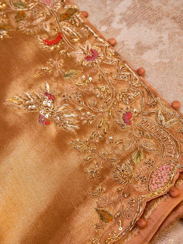 Golden Banarasi Brocade Silk Saree with Zardozi & Resham Work