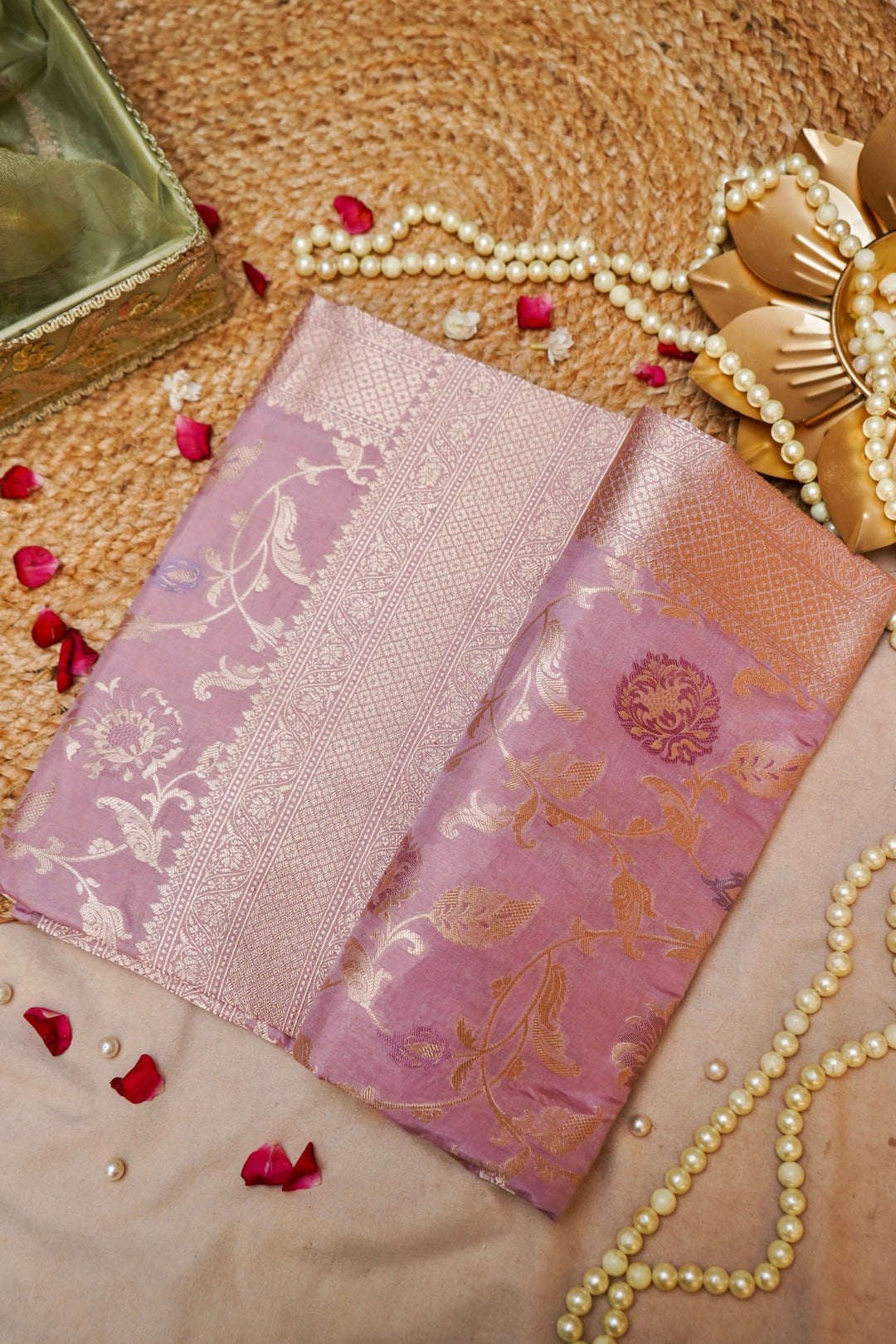 Dusty Rose Jangla Handwoven Meenakari Katan Silk Saree View 1