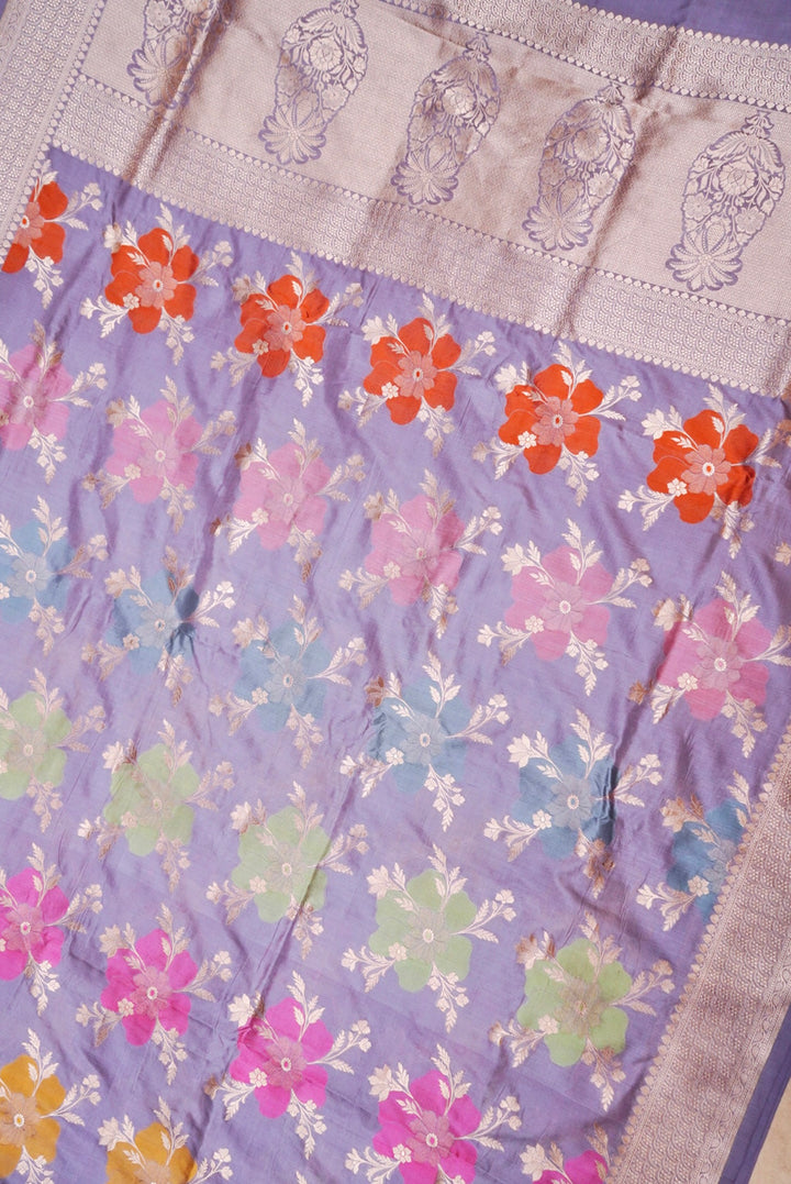 Handwoven Banarasi Lavender Pure Katan Silk Multi Meenakari Jaal Saree