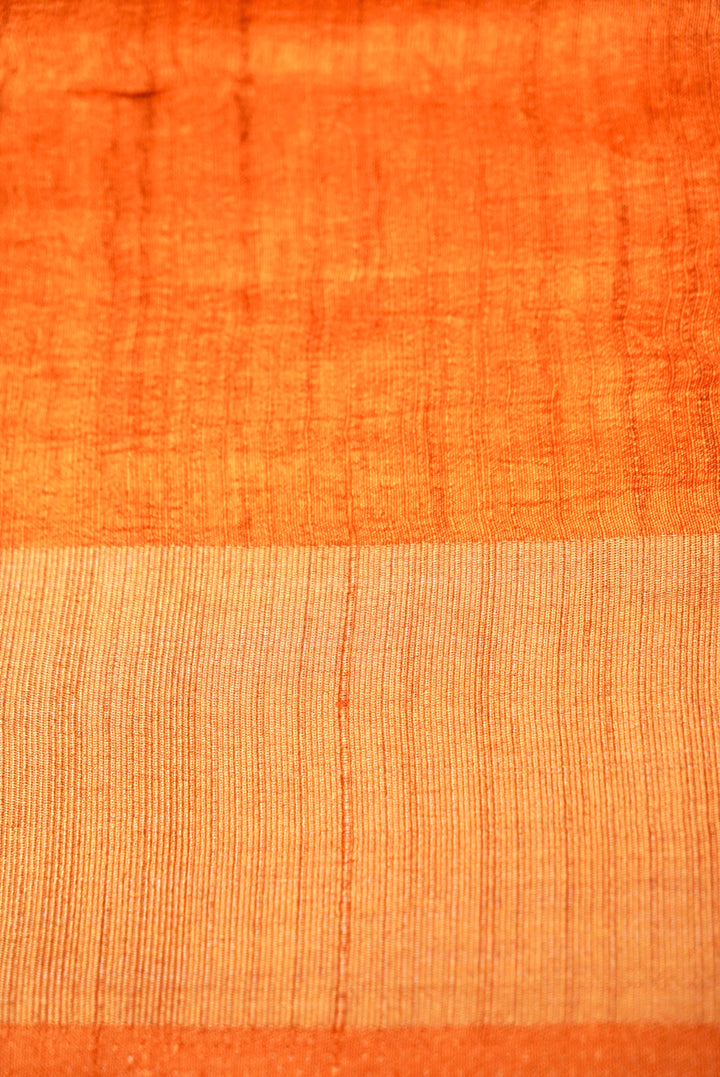 Bright Red Tussar Silk Saree with Kalamkari Floral Print