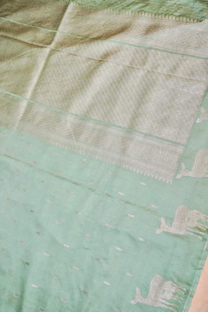 Banarasi Powder Blue Mashru Silk Saree with Bird Motif Border