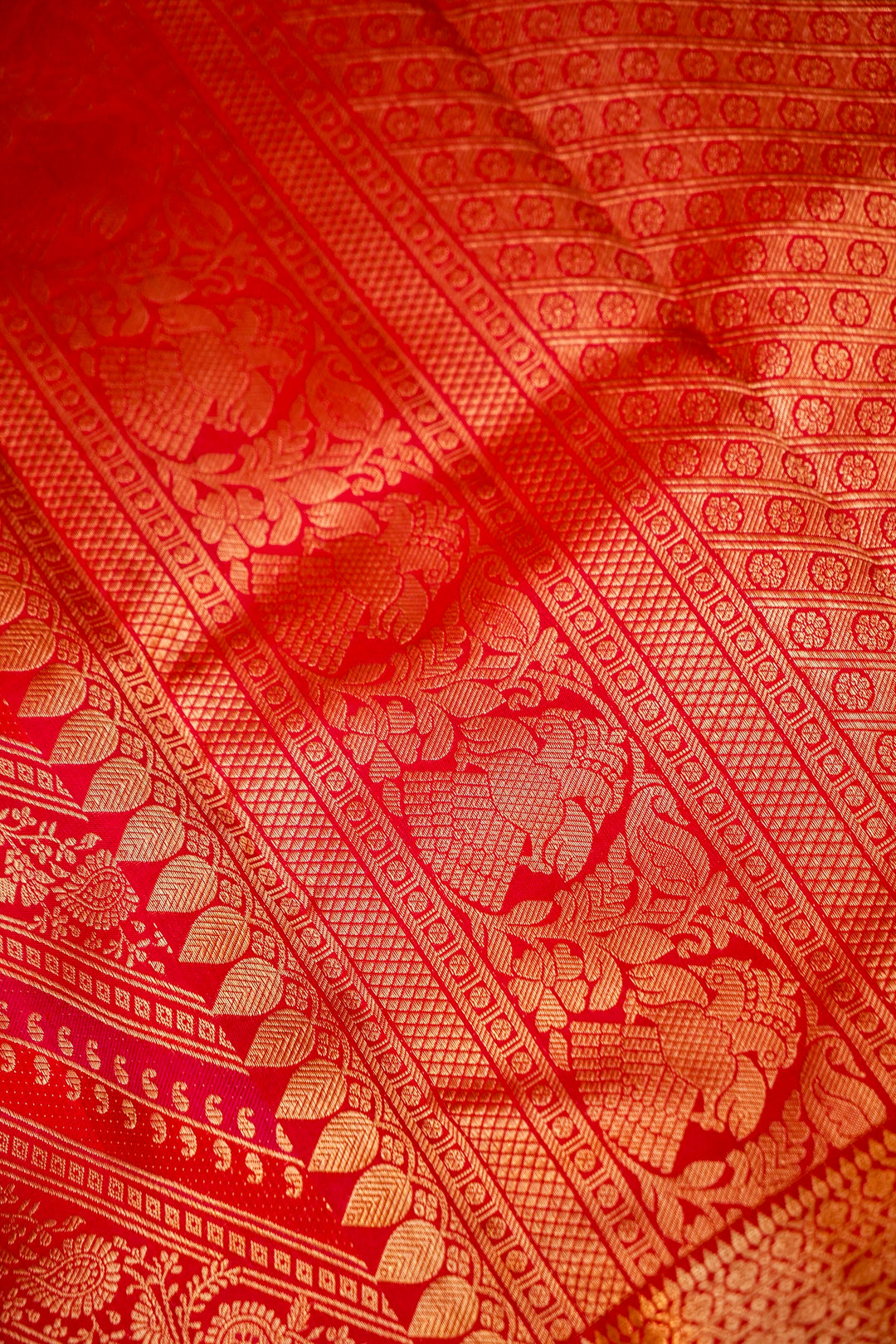 Pure Red Kanjivaram Silk Brocade Saree with Zari Weaving View 6