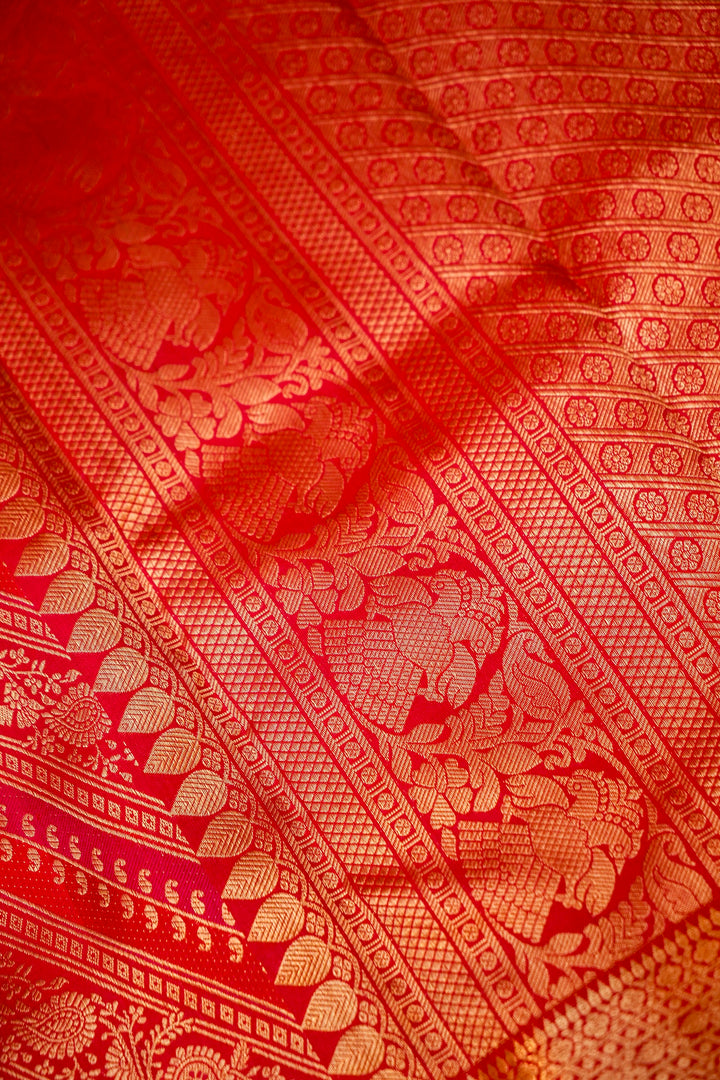 Pure Red Kanjivaram Silk Brocade Saree with Zari Weaving View 6