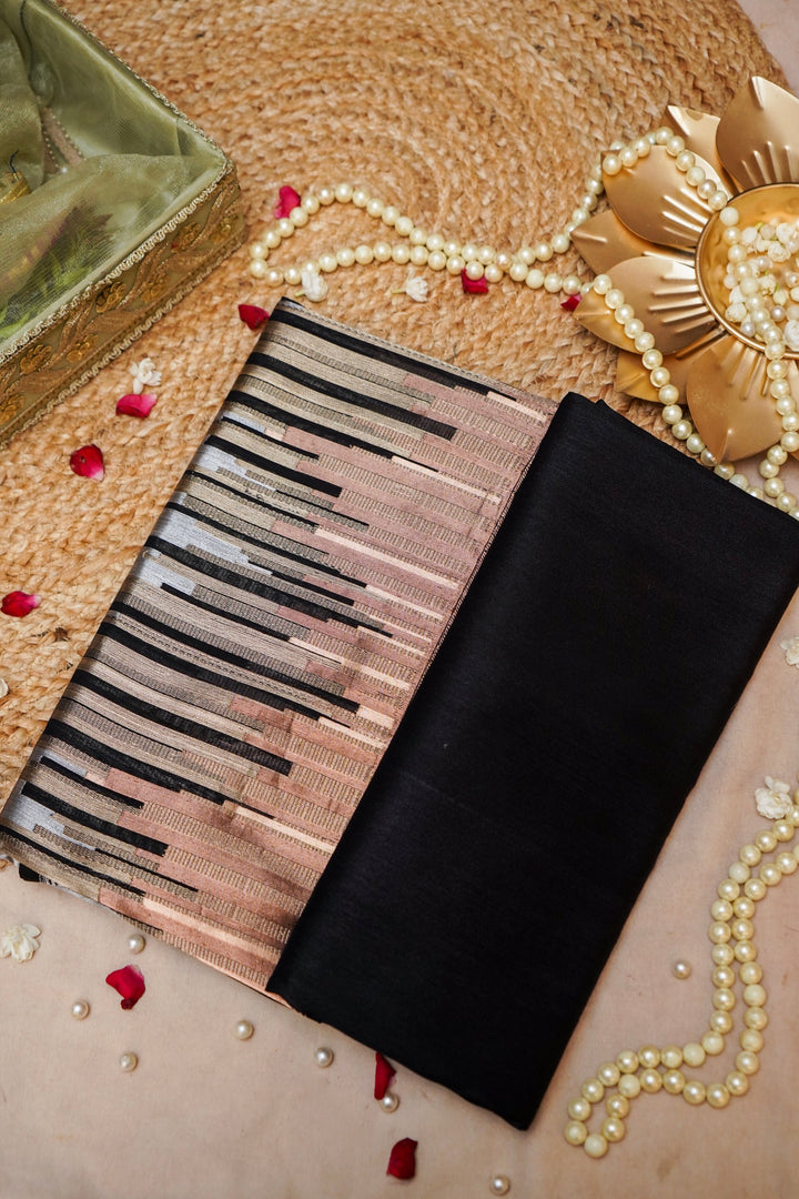 Noir Tricolor Modern Day Banarasi Raw Silk Saree View 1
