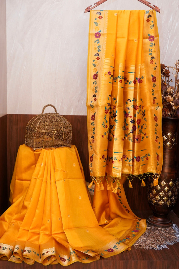 Yellow Banarasi Silk Saree with Paithani Border and Paithani