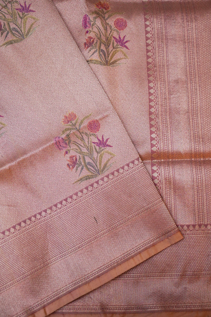Luxury Handwoven Mauve Banarasi Saree in Pure Katan Silk with Detailed Tanchoi Motifs