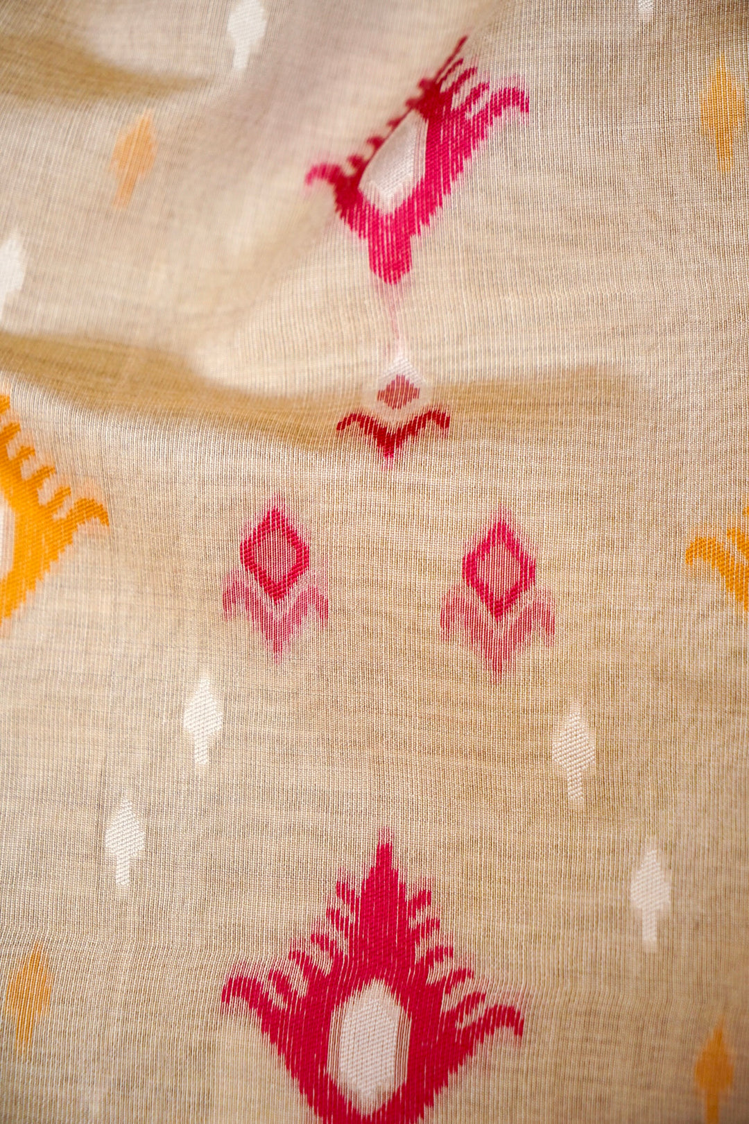 Off White Ikat Print Unstitched Suit Set