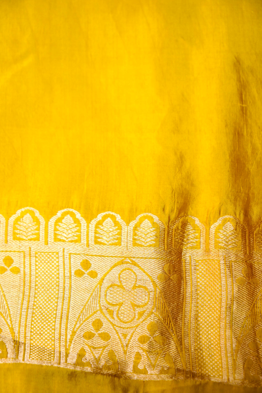 Pure Katan Silk Co-Ord Set Fabric – Heritage Arch Zari Weave | Mustard Yellow