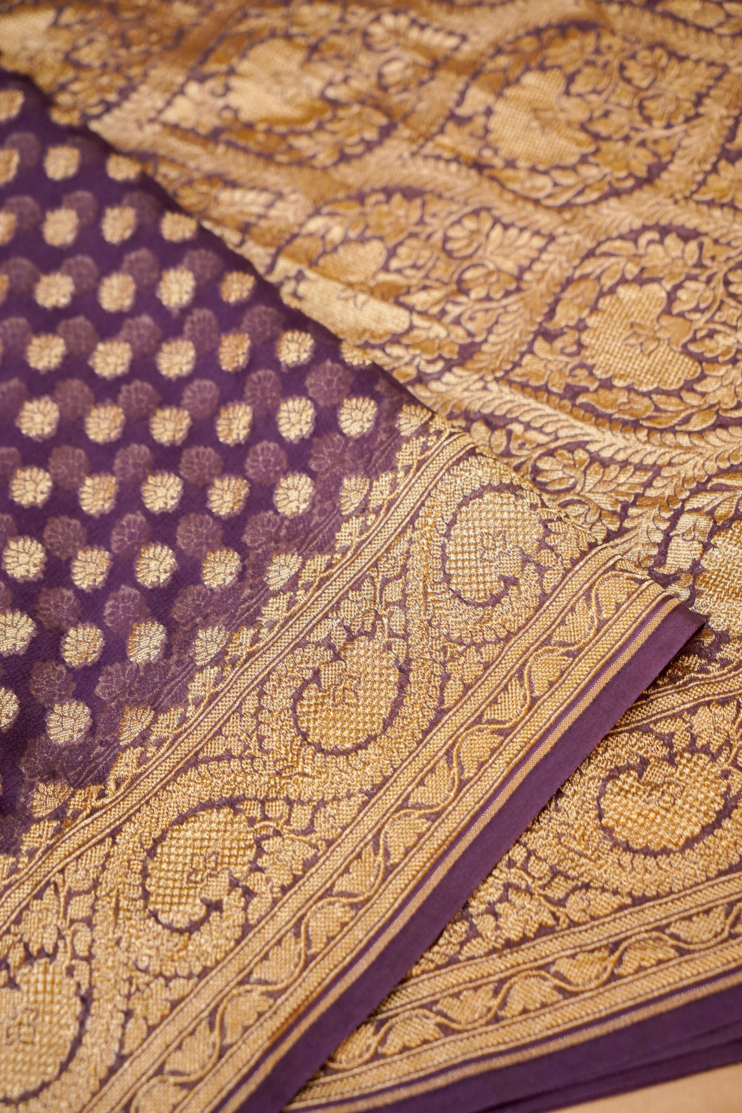 Royal Purple Banarasi Grace Pure Khaddi Georgette Saree View 4