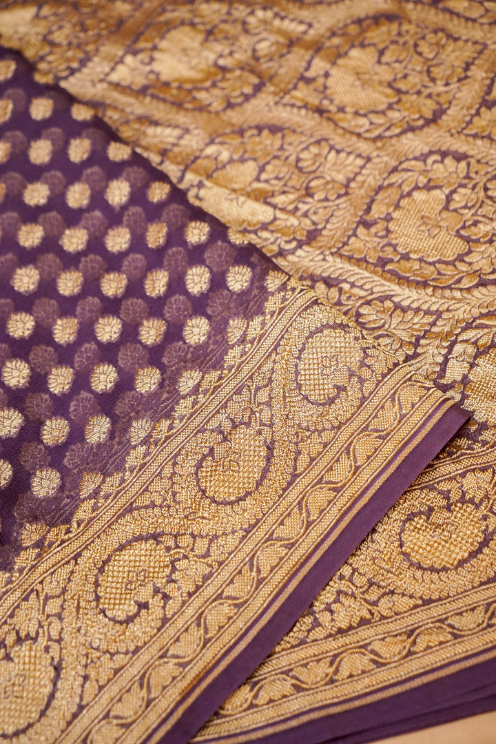 Royal Purple Banarasi Grace Pure Khaddi Georgette Saree View 4