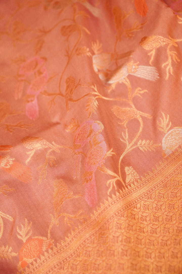 Handwoven Banarasi Mauve Pure Katan Satan Silk Meenakari Saree