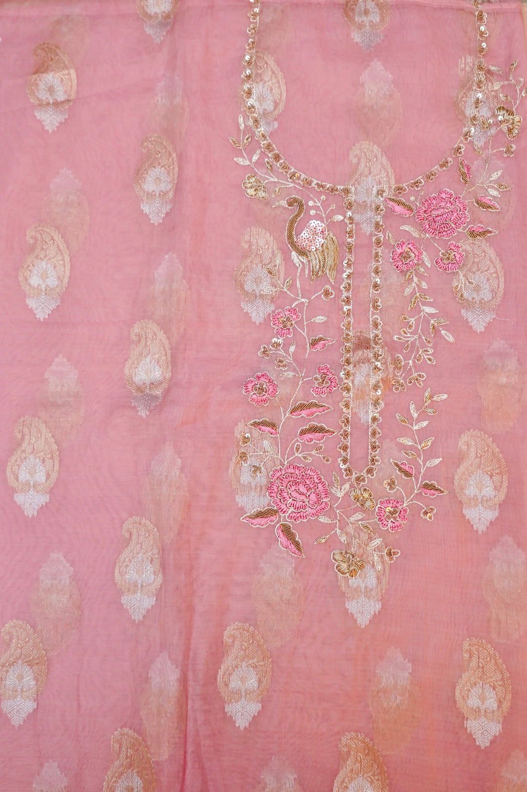 Unstitched Pastel Pink Pure Muslin Silk Suit with Hand Embroidery