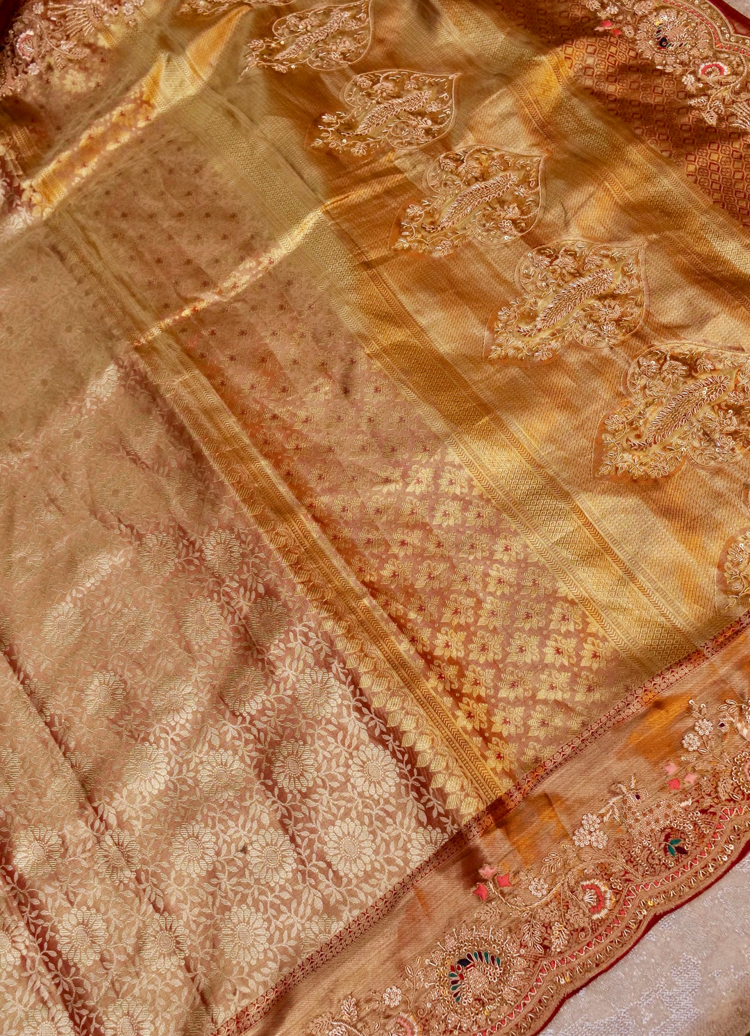Pure Kanjivaram Silk Saree with Meenakari Zardozi Hand Embroidery